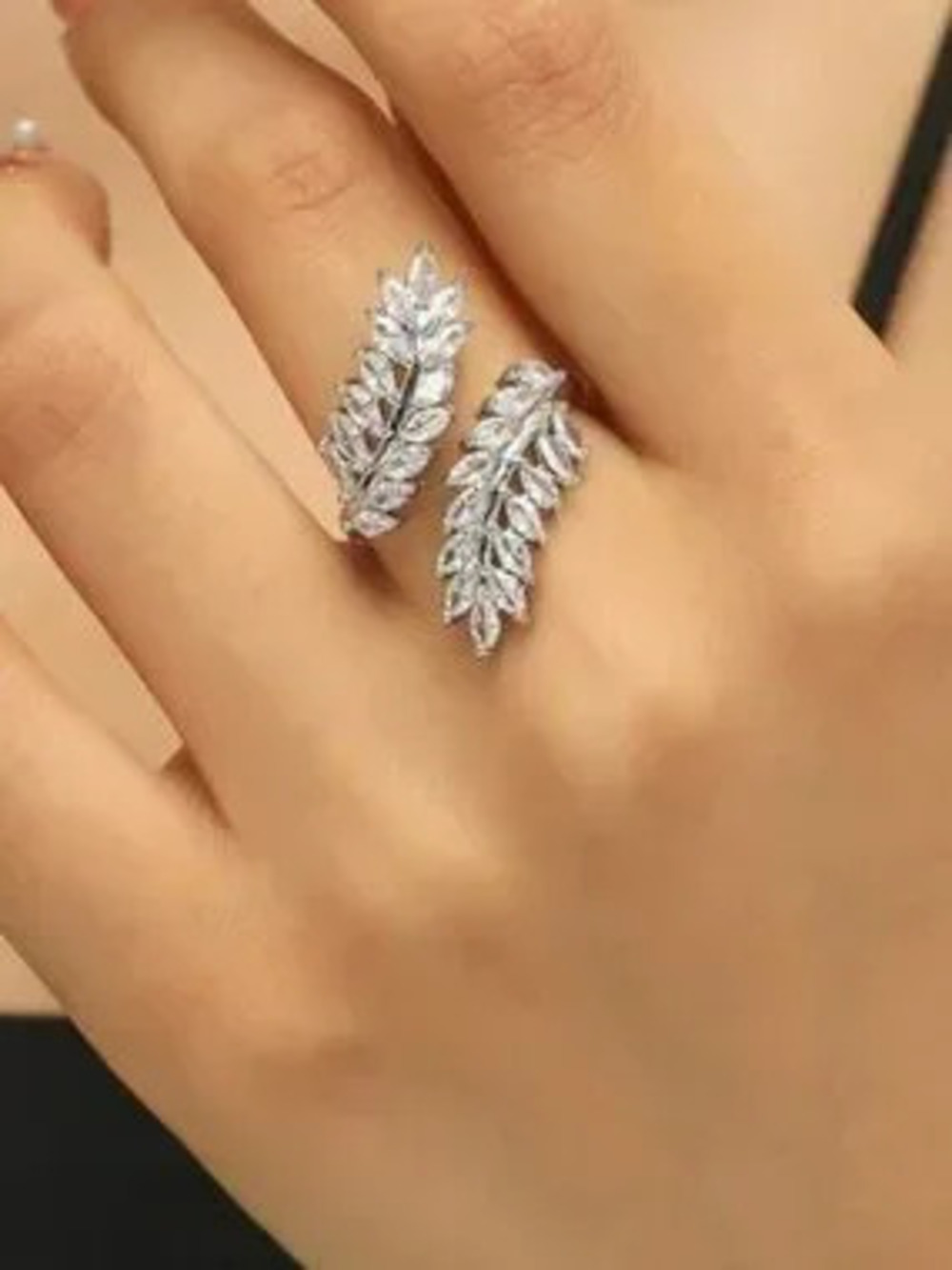 Gilded Silver Cubic Zirconia Leaf Ring